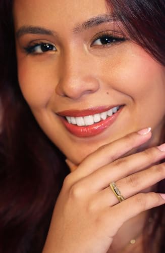 AndreAngel 18K Gold Melted Over Titanium Alloy Wedding Band Ring for Women. Comfort Fit 4.7mm Width Eternity, High-Grade AAAAA+ Cubic Zirconia Stones High-Polished Finish. Engagement and Anniversary Design A414