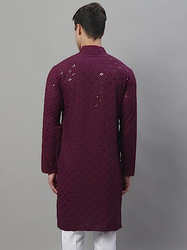 Image of Jompers Purple Chikankari Embroidered and Sequence Men's KURTA. (Purple, 5XL)