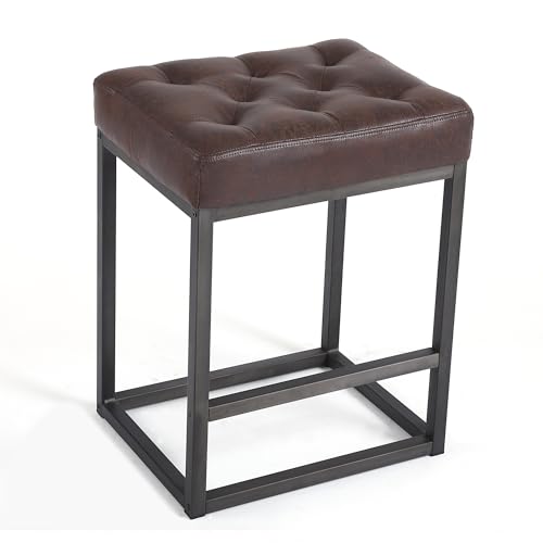 Nusetx Taburete de Cocina, Taburete Alto Rectángulo, Estructura Metal, Taburete de Bar para Cocina Comedor Terraza, 61 cm Alto, Montaje Fácil, Marrón