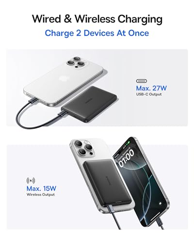 Image of Baseus Picogo Magsafe Portable Charger, Qi2 15W 0.5 inch Ultra Slim 10000mAh Wireless Power Bank, 27W Fast Charging Magnetic Battery Pack with USB-C for iPhone 17 Pro Max /17 Pro /Air /16 /15 /14 /13 /12