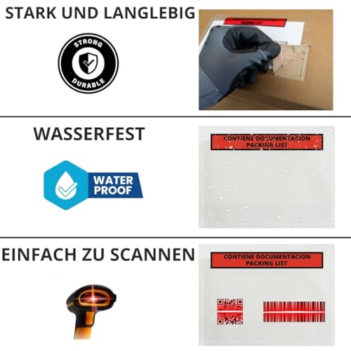 Selbstklebende Dokumentenhülle, Docufix Packing List, A6, A5, A4, DL, Umschlag mit Dokumentation, Lieferschein, transparenter Umschlag aus Kunststoff für Lieferscheine, LADIJET (100, A5, 225 x 165 mm)