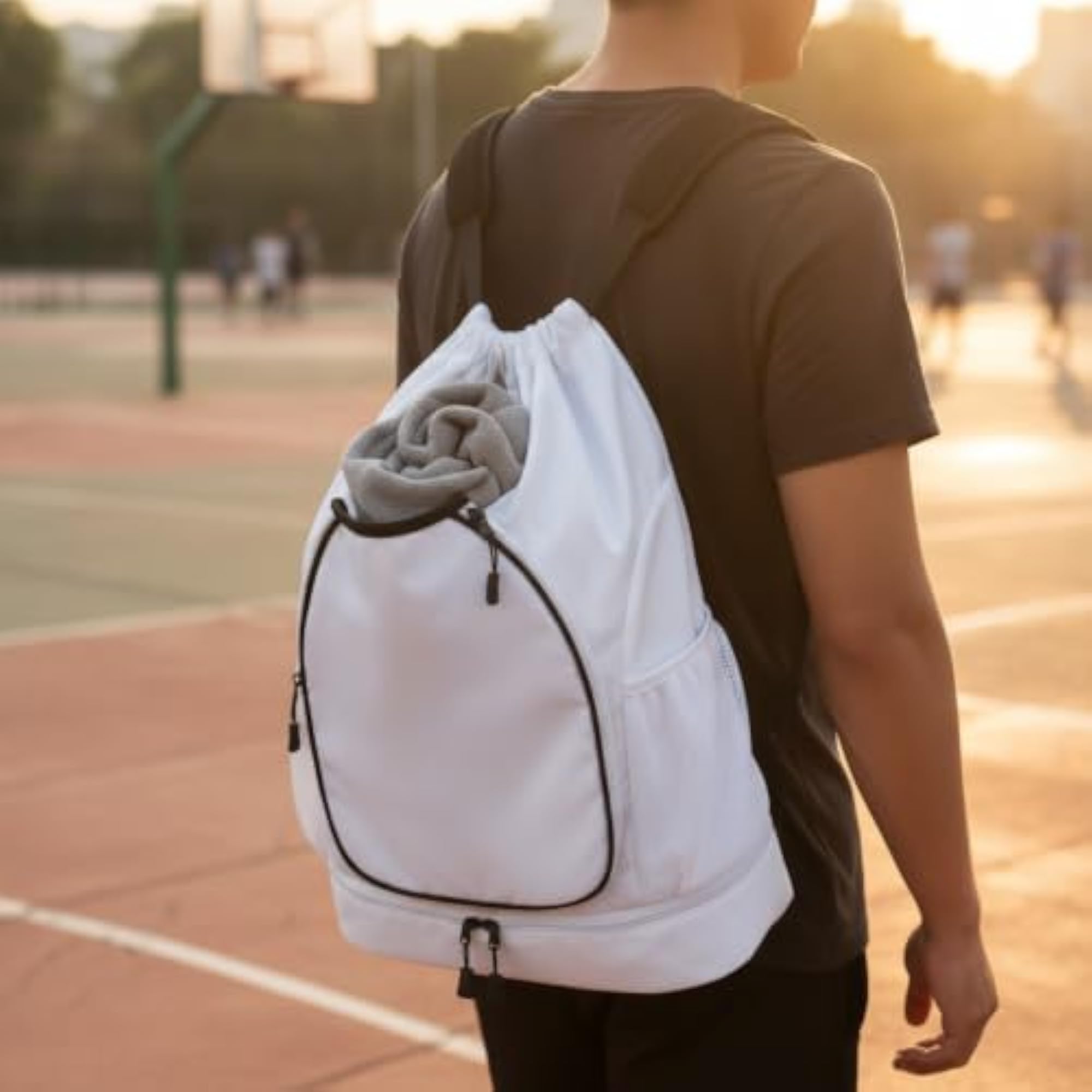 Large Capacity Drawstring Sports Backpack for Basketball, Black