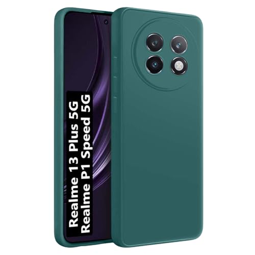 Image of LIRAMARK Silicone Soft Back Cover Case for Realme 13 Plus 5G / Realme P1 Speed 5G (Green)
