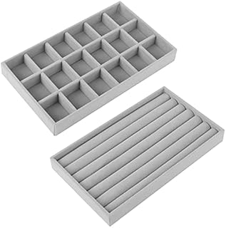 2 Pieces Jewellery Storage Tray, Velvet Display Jewellery Tray Stackable Jewellery Drawer Organiser Removable Jewellery Tray Organiser for Earring Ring Bracelet (2 Types)