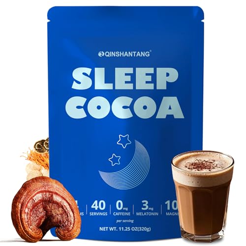 Mushroom Hot Cocoa for Sleep 40 Servings Mushroom Hot Chocolate Powder 14 Mushroom Blend with Magnesium Glycinate Melatonin L-Theanine GABA | Relaxation Calm Aid | Vegan Keto-Friendly Gluten-Free
