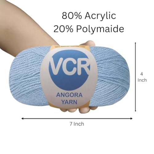 Image of VCR Dusty Blue Green Angora Knitting Yarn, Pack of 1, 100 Grams Hank, 256 Meters Length, 80% Flurry - 20% Acrylic Polyamide Soft Ball for Crochet and Knitting, Suitable for Baby Blankets