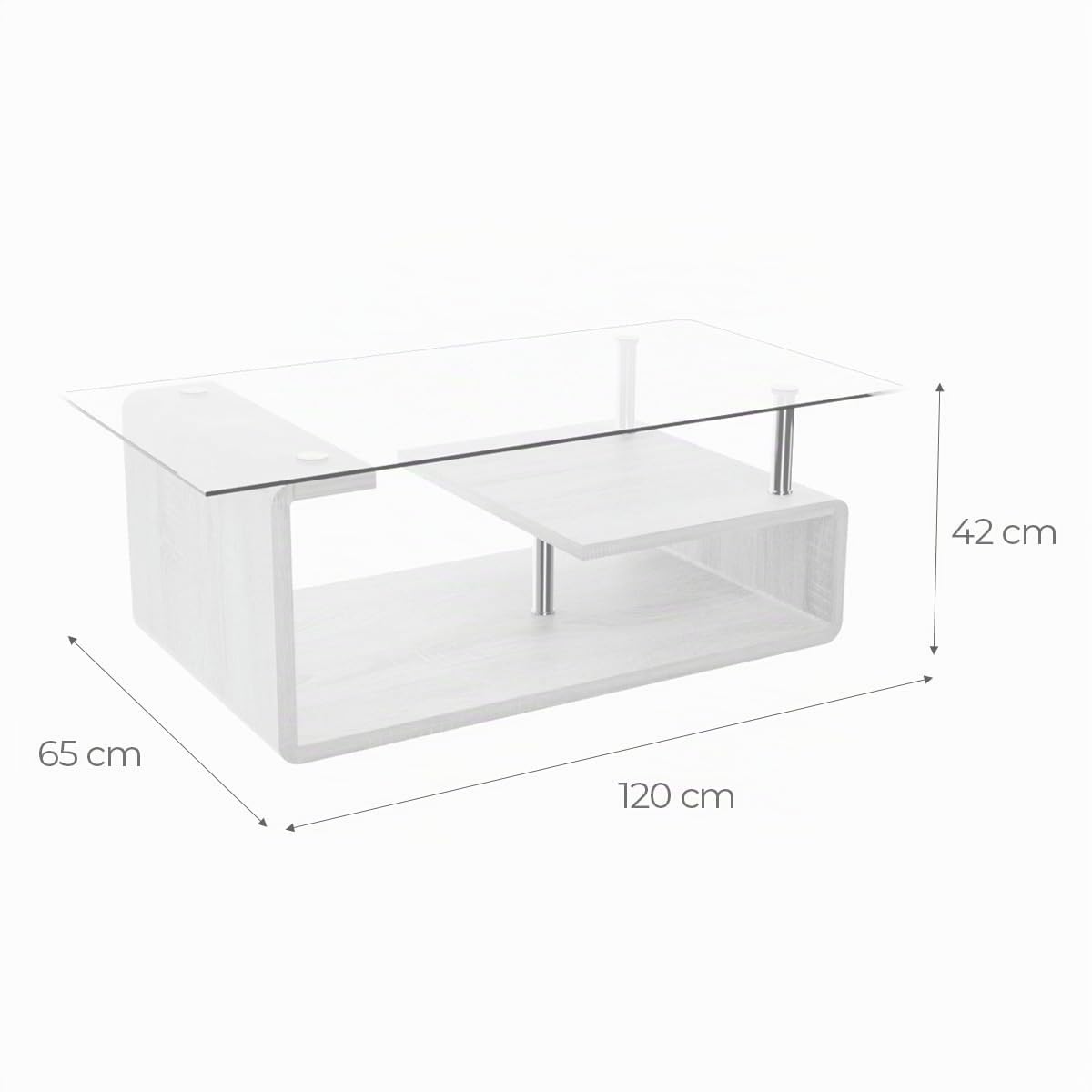 Somnia Descanso - Mesa de Centro de Cristal, Mesita de Salón o Comedor, Modelo Sara, Acabado en Color Cambria, Medidas: 120 cm (Ancho) x 65 cm (Fondo) x 42 cm (Alto)