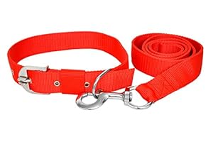 VIP COLLECTION Waterproof Premium Export Quality Strong Nylon Everyday Dog Collar Leash Adjustable Durable Training Pet Collars Set for All Type of Breed Dogs Red Color