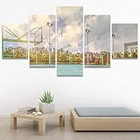 SIGNWIN 5 Panel Canvas Wall Art Modern Art Architecture & Maps Building Contemporary Expressive Multicolor Photography for Home Decorations Ready to Hang - 60