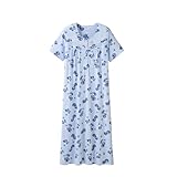Keyocean Nightgowns for Women, Soft 100% Cotton Lightweight Short Sleeves Ladies Sleeping-gown, Rose on Light Blue, X-Large(XL)