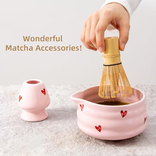 YumiPLUS Pink Matcha Bowl Set with Whisk Stand