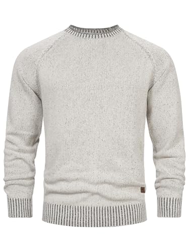 Indicode Herren INMassum Feinstrickpullover mit Rundhals-Ausschnitt | Strickpullover aus Baumwolle Stone, XXL