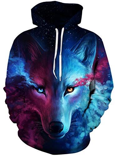 Freshhoodies Hombre Mujer Sudadera con Capucha 3D Lobo Impresa Manga Larga Cordón Hoodie Estampada Camisetas M
