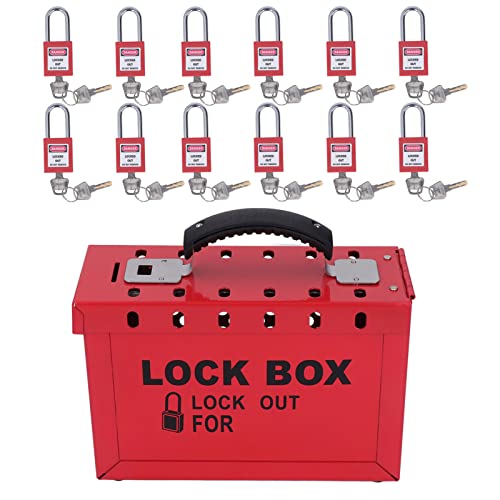 Nutriess Portable Lockout Box Set 12 Pcs Padlocks 38mm Group Safety Storage Box Reinforced Nylon Sturdy Lockout for Industrial Electrical petr oleum Chemical Use