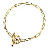 WangGao Stainless Steel OT Buckle Paperclip Minimalist Link Chain Bracelet For Women Popular Jewelry,Gold