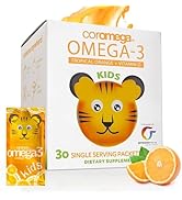 Coromega Kids Omega 3 Fish Oil Supplement, 650mg of Omega-3s, Tropical Orange + Vitamin D, 30 Sin...