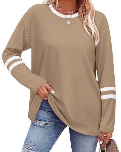 Image of Sampeel Long Sleeve Shirts for Women Color Block Casual Tops Fall Outfits 2026 Basic Tees Trendy Spring Clothes
