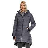 [Orolay] ダウンジャケット レディース ダウンコート パファージャケット アウトドア 防寒コート 膝丈 フード付き aライン ポケット付き 厚手 無地 防寒 防風 撥水 暖かい 着痩せ 通学 通勤 冬服 春 秋 冬(ダークグレー,XL)