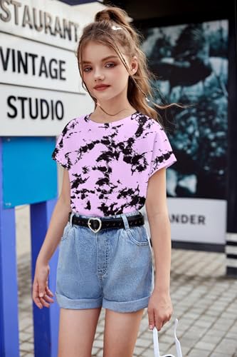 Image of Arshiner Girls Shirt Crop Tops Short Sleeve Summer Drop Shoulder Batwing Sleeve Crewneck Loose T Shirt Tee