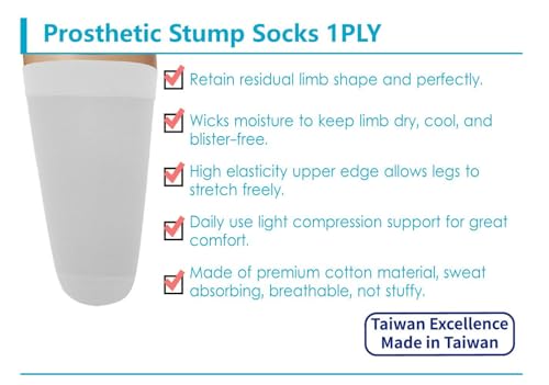 Image of Prosthetic Stump Socks - AK, 1 PLY, Light Compression, Moisture Control, Sensitive Skin, Amputee Socks, Daily use, Breathable, Taiwan Excellence, 4 PCS