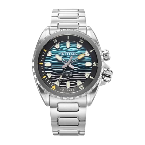 Image of Titan Zero Hour Diver's 200m Analog with Blue Dial Silver Stainless Steel Strap Watch for Men - 10068KM01
