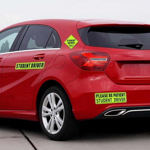 Image of PEUTIER 3pcs Student Driver Magnets, Please Be Patient Student Driver Sticker Reflective Bumper Stickers New Student Driver Magnetic Sign Road Safety Sign for Car (Green), Medium
