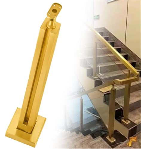 Square Stainless Steel Railing Column, Black Gold Silver Gold Silver Railing Post Kit with Slots &amp; Base, Adjustable Spindles Stair Parapet Post Kit Indoor(B-Edge,Height 36in/90cm)