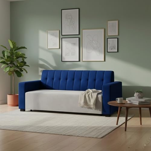 Image of FURNY Luxora 2 Seater Fabric Sofa Set (Dark Blue-Light Grey) with Velvet Finish | Durable Comfort | Ideal for Living Room. | Breathable material