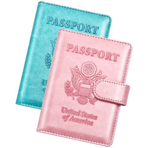 Herain Passport Holder for Travel Essentials 2 Pcs Passport Cover Wallet Case Travel Gifts Women Men Family RFID Passports Book Card Holders Travels Cruise Accessories Must Haves