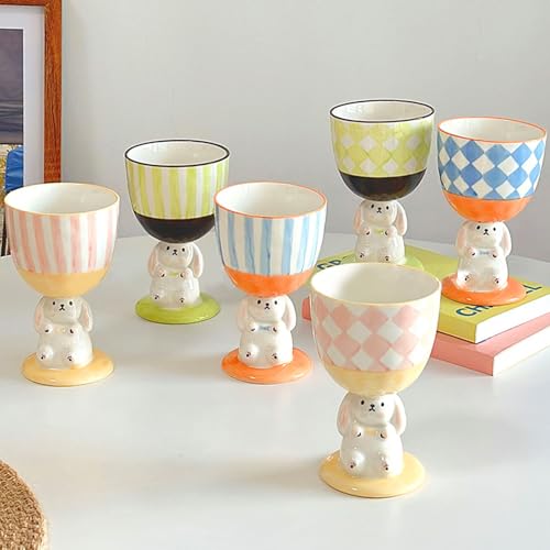 Filiżanka z zającem, filiżanka na Wielkanoc, ceramiczny kielich, uroczy kubek z motywem zwierzęcia, uroczy kubek 3D, zabawne kubki, prezenty na Wielkanoc, urodziny, rocznicę (różowe paski)