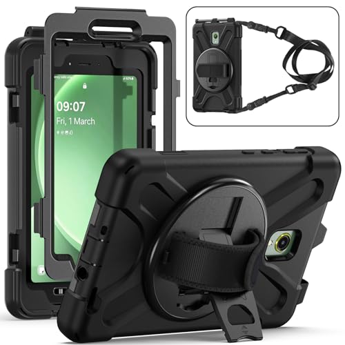 Rantice Samsung Galaxy Tab Active5/Active 3 8.0 Case, with 360 Stand, Handle Hand Strap & Shoulder Strap for Galaxy Tab Active5 8" 2024 X300/X307, Active3 8" 2020 T570/T575/T577 (Black)