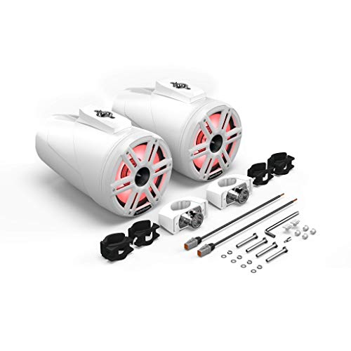 Rockford Fosgate M2Wl-8H Color Optix Multicolor Led Lighted 8" 2-Way Marine Wake Tower Cans & Horn Speakers 300 Watts Rms / 1200 Watts Peak, Stainless & Sport Grilles, Mounting Hardware - White (Pair) #TOP5
