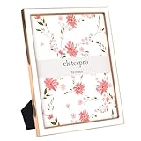eletecpro 8x10 Enamel Picture Frame with Real Glass Cover, 1 Pack White Photo Frame with Rose Gold Metal Edge, Horizontal and Vertical Display Pictures 8x10 for Tabletop, Bookshelf, Wall Decor