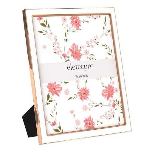 Image of eletecpro 8x10 Enamel Picture Frame with Real Glass Cover, White, 1-Pack | Tabletop or Wall Decor, Horizontal and Vertical Display, Metal Edge & Velvet Backing Design, Easy Slide-In Photo Changing