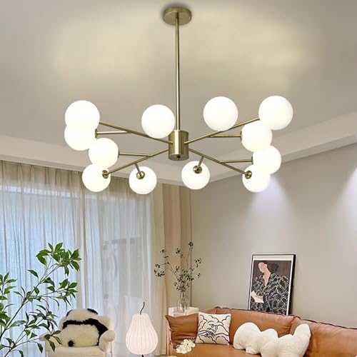Lustre Salon Moderne en Verre Mid Century | Plafonnier Cuisine Doré