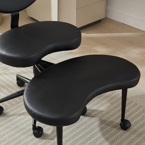 Image of Active Sitting Revolution Office Chair - Cross-Legged & Kneeling Positions, 4.2 inch Thick Cushion, 360 Footstool, 250lbs Weight Support, Home Office /Yoga /Meditation (PU Leather, Black)
