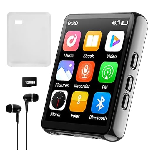 Cetoon Lecteur MP3 128 Go avec Bluetooth, lecteur de musique numérique portable avec haut-parleur, écran tactile complet de 2,4", son HiFi, enregistreur radio FM, écouteurs filaires inclus, parfait