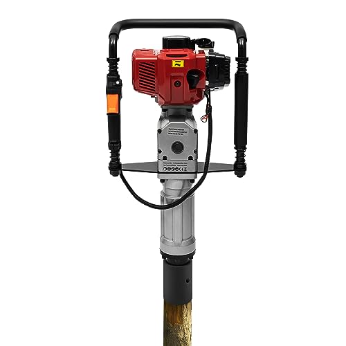 Pile Driver Hammer, Gas Powered 2-Stroke 52CC T Post Driver Hammer Drills Fence Post Driver, Air Cooling Single Cylinder Gasoline Petrol Garden Fencing Tool Machine with 2 Post Driving Head