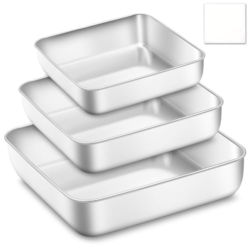 Gymdin 6,8,9 Inch Square Cake Pan Set of 3 - Non-Toxic Stainless Steel Brownie Pan, Heavy Duty & Dishwasher Safe, One Piece Design, Ideal Square Baking Pan for All Cakes & Multiple Purpose