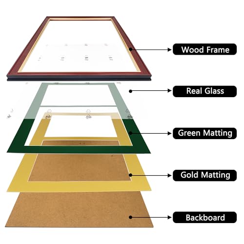 GMFrames Double Diploma Frame for Two 8.5x11 Certificates with Green over Gold Mat, Solid Wood, Tempered Glass, Cherry Finish with Gold Trim by GMFrames - Image 5