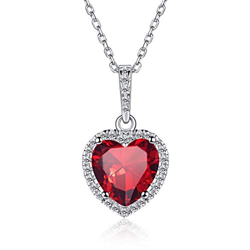 Love Heart Necklaces Created July Birthstone Necklace Created Ruby Necklace Sterling Silver Necklace