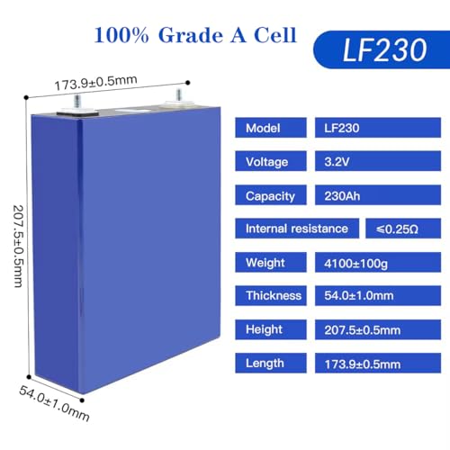 Image of EVE LiFePO4 Cell 3.2V 230Ah Grade A Battery Deep Cycle Lithium Iron Phosphate Rechargeable Battery with QR Code,M6 Nuts and Bus Bars