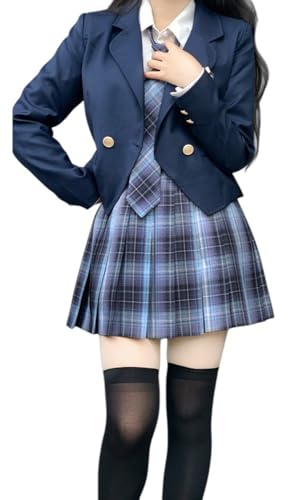 Costume uniforme JK japonais blazer bleu marine et jupe plissée haute qualité