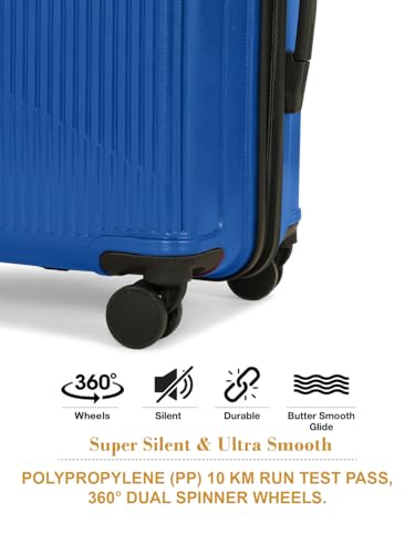 Image of Teakwood Set of 2 8 Wheels Trolley Bag, Hard Cabin with Zipper Closure, Adjustable Push Button & Cross Side Strap, Number Lock System 360 Degree (Set of 2, Royal Blue)