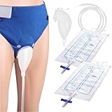 Medical Urinary Collection Bag Holder with Leg Strap Silicone Condom Catheter, 2 Large-Capacity Bags (1000 ml & 2000 ml), 1.2 m Hose, Leak-Proof Comfort Pants for Bedridden or Travel(for Elderly Men)
