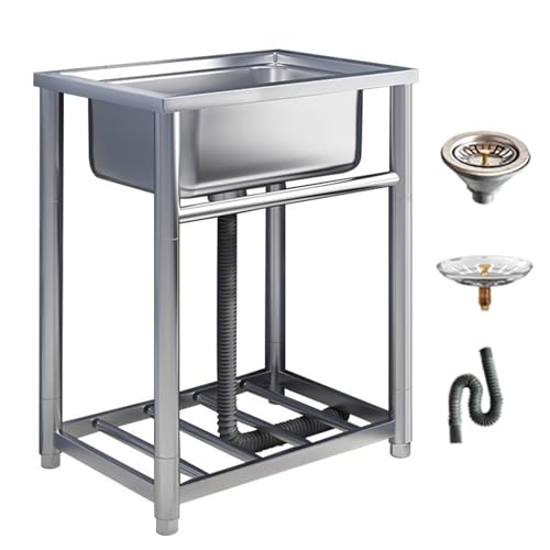 Utility Sink Free Standing Single Bowl Kitchen Sink with Cold and Hot Water Pipe Stainless Steel Sink Outdoor Sink for Laundry Room Bathroom Farmhouse(A 47x42x75cm/)