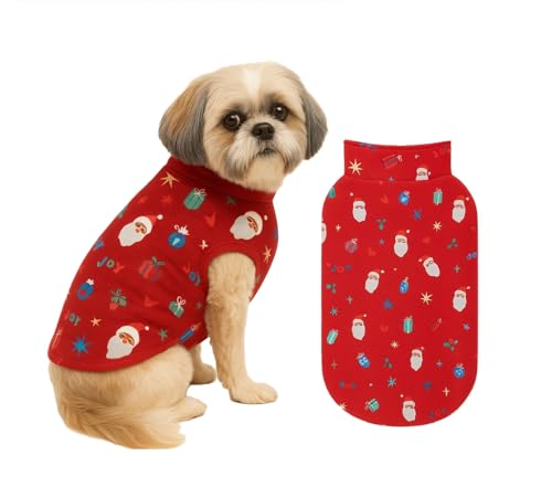 Image of The Pets Company Dog Winter Coat Jacket, Clothes, Windproof, Light Weight, Washable, Ultra Warm Thick Fleece Lined Dog Vest for Cold Weather Protection, (Christmas Cherry, Small - 14 Inch)