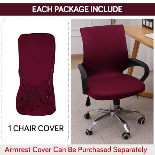 Image of HOKIPO 'SereneSolids' 140 GSM Office Chair Cover for Desk Chair (Low-Back) - 140 GSM Stretchable Fabric - Washable, Durable & Anti-Slip - Fits Small & Low-Back Office Chairs, Burgundy (AR-6222-BRGN-S)