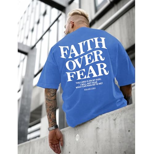 Image of Christian Faith Over Fear Shirt for Men Jesus Religious Shirts Oversized Graphic Tees Acid Wash God T-Shirt