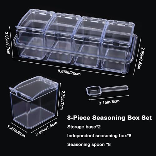 SHAIDOJIO 8 Piece Spice Jars, Clear Seasoning Jars with Lids and Spoon, Plastic Spice Containers Storage, Seasoning Box Spice Pots for Spice Sugar Salt Pepper Herb Tea Coffee Kitchen Home Hotel Cafe - Image 2